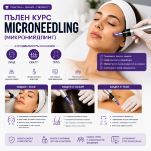 ПЪЛЕН КУРС MICRONEEDLING (МИКРОНИЙДЛИНГ) 3 СПЕЦИАЛИЗИРАНИ МОДУЛА: ЛИЦЕ • СКАЛП • ТЯЛО